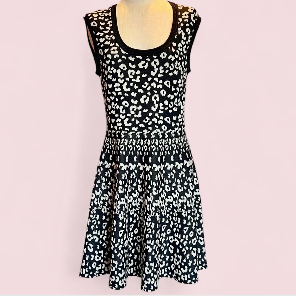 🖤Rebecca Taylor Intarsia Knit Leopard Print Dress - Black & White - NWOT